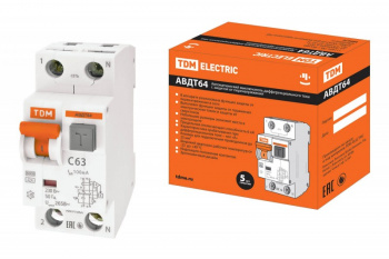 АВДТ 64 2Р(1Р+N) C63 100мА тип А защита 265В - Автоматический Выключатель Дифференциального тока  TDM