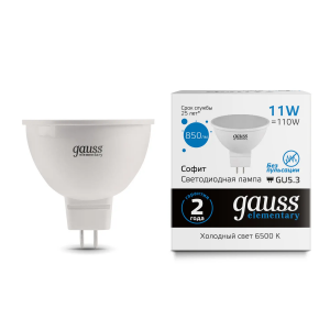 Лампа Gauss Elementary MR16 11W 850lm 6500K GU5.3 LED