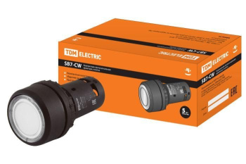 Изображение товара Кнопка SB7-CW3161-220V(LED) d22мм 1з белая TDM