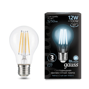 Gauss Лампа Filament А60 12W 1250lm 4100К Е27 LED