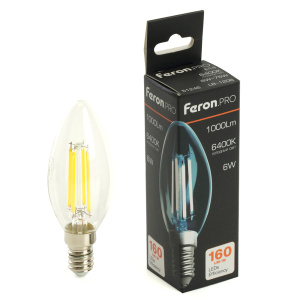 Изображение товара FERON Лампа светодиодная, 1000LM 6W 175-265V E14 6400K C35 прозрачная, LB-1206