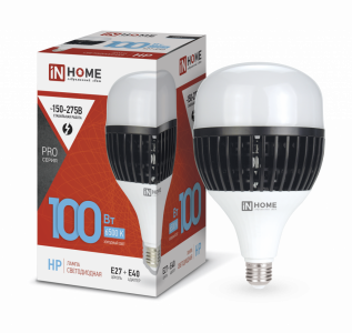 IN HOME Лампа светодиодная LED-HP-PRO 100Вт 230В E27 с адаптером Е40 6500К 9500Лм