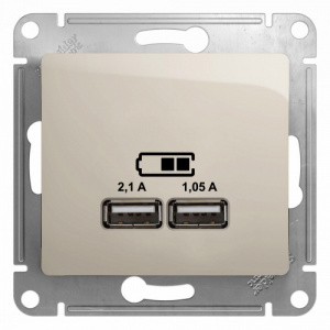 Systeme (Schneider) Electric  GLOSSA USB РОЗЕТКА, 5В/2100мА, 2х5В/1050мА, механизм, МОЛОЧНЫЙ