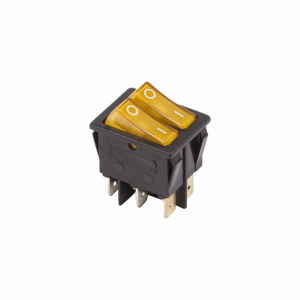 Выключатель клавишный 250V 15А (6с) ON-OFF желтый с подсветкой ДВОЙНОЙ (RWB-511, SC-797) REXANT