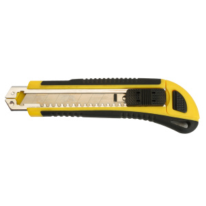 STEKKER Нож строительно-монтажный серии KMU с сегмент.лезвием (5 дополнительных),18 мм, желтый/черный, KMU-1, STEKKER
