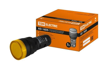 Изображение товара Лампа AD-16DS(LED)матрица d16мм желтый 230В АС TDM
