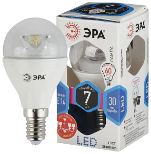 ЭРА Лампочка светодиодная STD LED P45-7W-840-E14 Clear E14 / E14 7Вт шар нейтральный белый свет