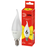 ЭРА ECO LED BXS-6W-827-E14  Лампочка светодиодная ЭРА RED LINE ECO LED BXS-6W-827-E14 E14 / Е14 6Вт свеча на ветру теплый белый свет