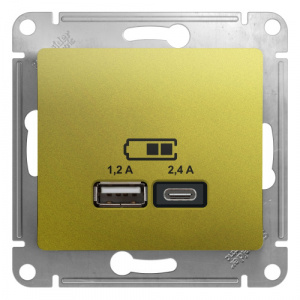 Systeme (Schneider) Electric  GLOSSA USB РОЗЕТКА A+С, 5В/2,4А, 2х5В/1,2 А, механизм, ФИСТАШКОВЫЙ