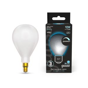 Gauss Лампа Filament А160 10W 890lm 4100К Е27 milky диммируемая LED 1/6