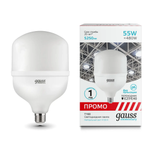 Лампа Gauss Elementary T160 55W 5250lm 4000K E27/E40 Promo LED