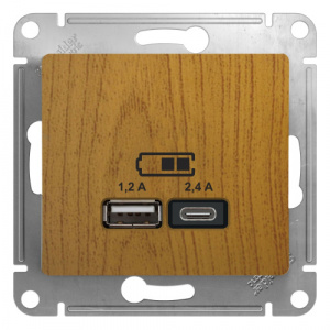Systeme (Schneider) Electric  GLOSSA USB РОЗЕТКА A+С, 5В/2,4А, 2х5В/1,2 А, механизм, ДЕРЕВО ДУБ