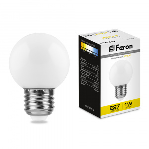 FERON лампа LED декоративная LB-37 шарик матовый G45 Е-27 1W теплый*