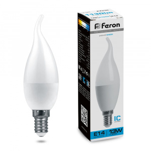 FERON Лампа светодиодная LB-970 Свеча на ветру E14 13W 6400K