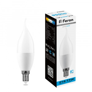 FERON Лампа светодиодная LB-770 Свеча на ветру E14 11W 6400K