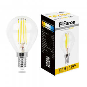 FERON Лампа светодиодная, (15W) 230V E14 2700K прозрачная, LB-515