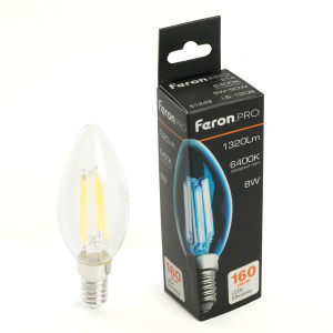 Изображение товара FERON Лампа светодиодная, 1320LM 8W 175-265V E14 6400K C35 прозрачная, LB-1208