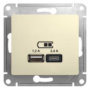 Systeme (Schneider) Electric  GLOSSA USB РОЗЕТКА A+С, 5В/2,4А, 2х5В/1,2 А, механизм, БЕЖЕВЫЙ