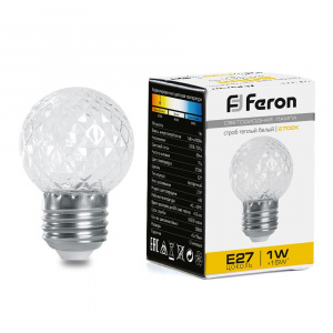 FERON Лампа-строб, (1W) 230V E27 2700K G45 прозрачая, LB-377