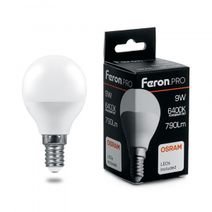 FERON PRO Лампа светодиодная LB-1409 (9W) 230V E14 6400K G45 OSRAM LED*