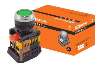 Изображение товара Кнопка ABLFS-22 зеленый d22мм неон/230В 1з+1р TDM