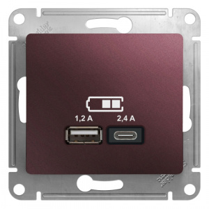 Systeme (Schneider) Electric  GLOSSA USB РОЗЕТКА A+С, 5В/2,4А, 2х5В/1,2 А, механизм, БАКЛАЖАНОВЫЙ