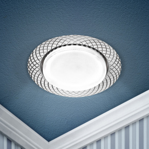 Эра светильник под лампу GX53 для натяжных потолков серебро/белый*