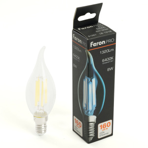Изображение товара FERON Лампа светодиодная, 1320LM 8W 175-265V E14 6400K C35T прозрачная, LB-1218