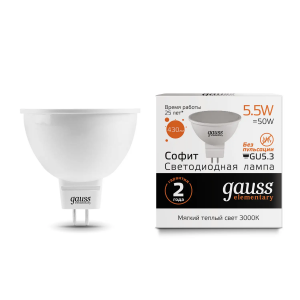 Лампа Gauss LED Elementary MR16 GU5.3 5,5W матовая 2700К