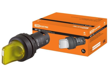 Изображение товара Переключатель на 2 положения с фиксацией SB7-CK2561-220V короткая ручка(LED) d22мм 1з желтый TDM