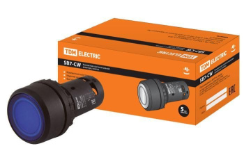 Изображение товара Кнопка SB7-CW3661-24V(LED) d22мм 1з, синяя TDM