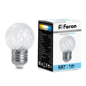 FERON Лампа-строб, (1W) 230V E27 6400K G45 прозрачая, LB-377