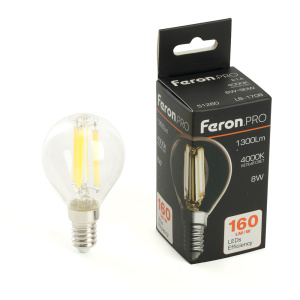 Изображение товара FERON Лампа светодиодная, 1300LM 8W 175-265V E14 4000K G45 прозрачная, LB-1708