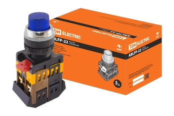 Изображение товара Кнопка ABLFP-22 синий d22мм неон/230В 1з+1р TDM