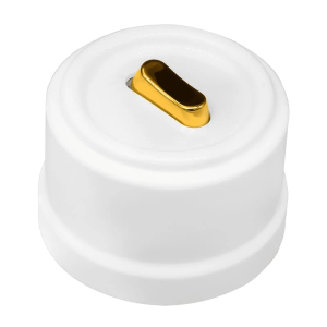 BIRONI Выключатель 1-кл. перекрестный, пластик, цвет Белый, Золото (клавишный)