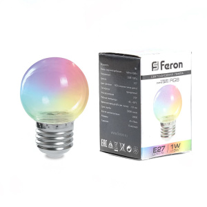 FERON Лампа светодиодная,  (3W) 230V E27 RGB G60, LB-371 прозрачный быстрая смена цвета