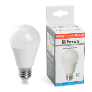 FERON Лампа светодиодная низковольтная, (10W) 12-48V E27 6400K A60, LB-192
