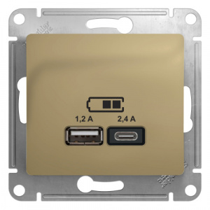 Systeme (Schneider) Electric  GLOSSA USB РОЗЕТКА A+С, 5В/2,4А, 2х5В/1,2 А, механизм, ТИТАН