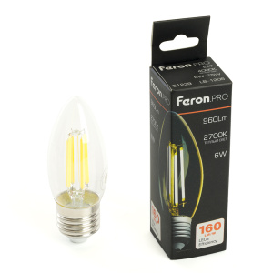 Изображение товара FERON Лампа светодиодная, 960LM 6W 175-265V E27 2700K C35 прозрачная, LB-1206