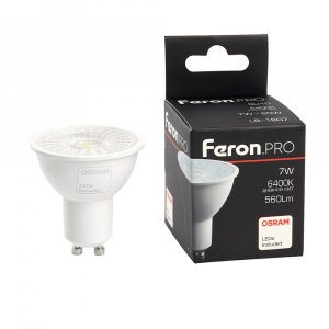 FERON Лампа светодиодная, (7W) 230V GU10 6400K MR16 с линзой 38 градусов, LB-1607