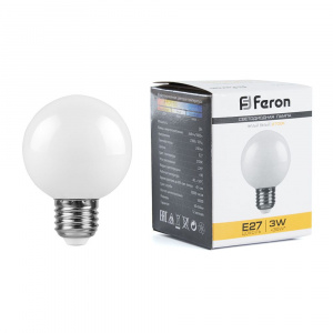FERON Лампа светодиодная LB-371 Шар E27 3W 2700K матовый