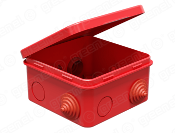 GREENEL Коробка распр. наружн. с крышкой, 100х100х50, IP54, 8 вводов, 4 сальника (48шт), красный