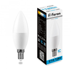 FERON Лампа светодиодная LB-970 Свеча E14 13W 6400K