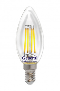 GENERAL лампа светодиодная прозрачный филамент свеча GLDEN-CS-DEM-8-230-E14-2700