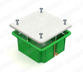 GREENEL Коробка распределительная 92х92х45мм для полых стен с металлическими зажимами (126шт/уп)
