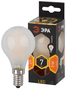 ЭРА Лампочка светодиодная F-LED P45-7W-827-E14 frost E14 / Е14 7Вт филамент шар матовый теплый белый свет