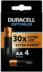 DURACELL Батарейки пальчиковые Optimum LR6 AA BL4 Alkaline 1.5V (4/64)