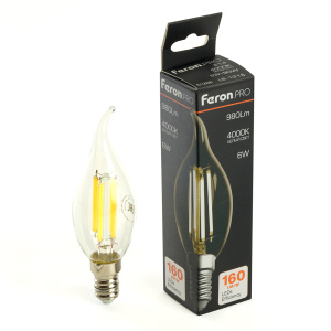 Изображение товара FERON Лампа светодиодная, 960LM 6W 175-265V E14 4000K C35T прозрачная, LB-1216