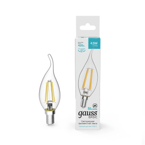 Gauss Basic Лампа Filament Свеча на ветру 4,5W 420lm 4100К Е14 LED