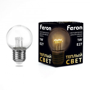 FERON Лампа светодиодная, (1W) 230V E27 2700K G45 прозрачая, LB-378
